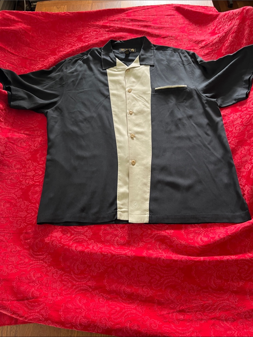 Nat Nast Luxury Originals Black Silk Bowling Shirt Men's XL Camp Shirt